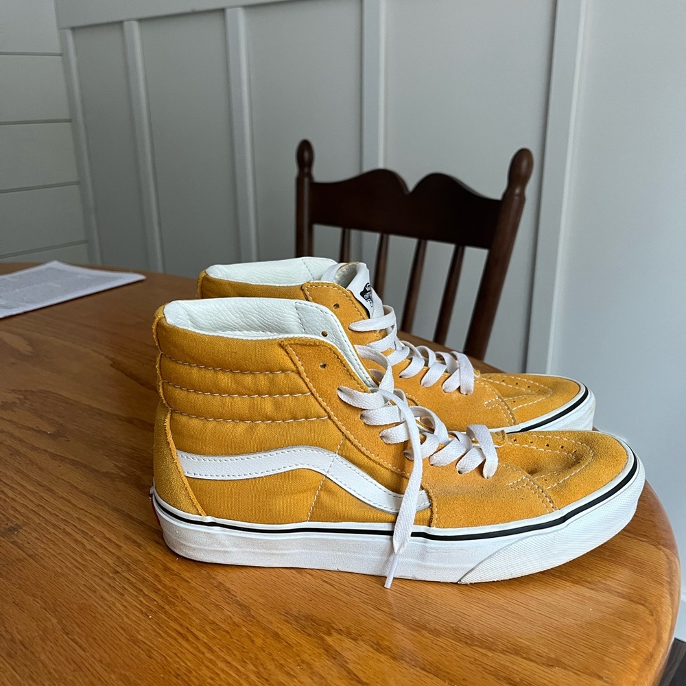 Vans White Leather High-Top Sneakers with Yellow Accents